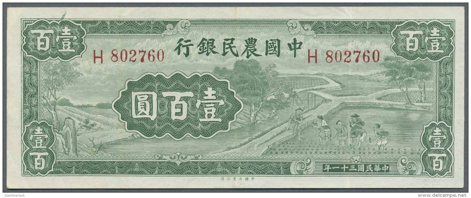 China: 100 Yuan The Farmers Bank Of China 1942 P. 480, Vertically Folded But Still Crispness In Paper, Condition: VF. - Chine