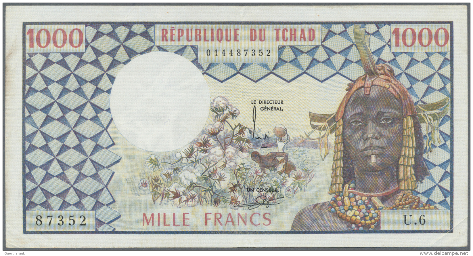 Chad / Tschad: 1000 Francs ND(1974), P.3a, Nice Used Condition With Vertical Fold At Center, Some Other Minor Creases An - Tchad