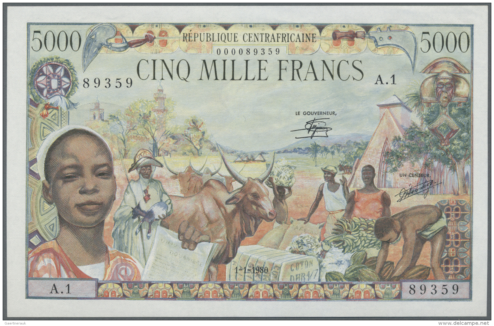 Central African Republic / Zentralafrikanische Republik: 5000 Francs 1980 P. 11, Light Crease At Upper Left But Surely D - Repubblica Centroafricana