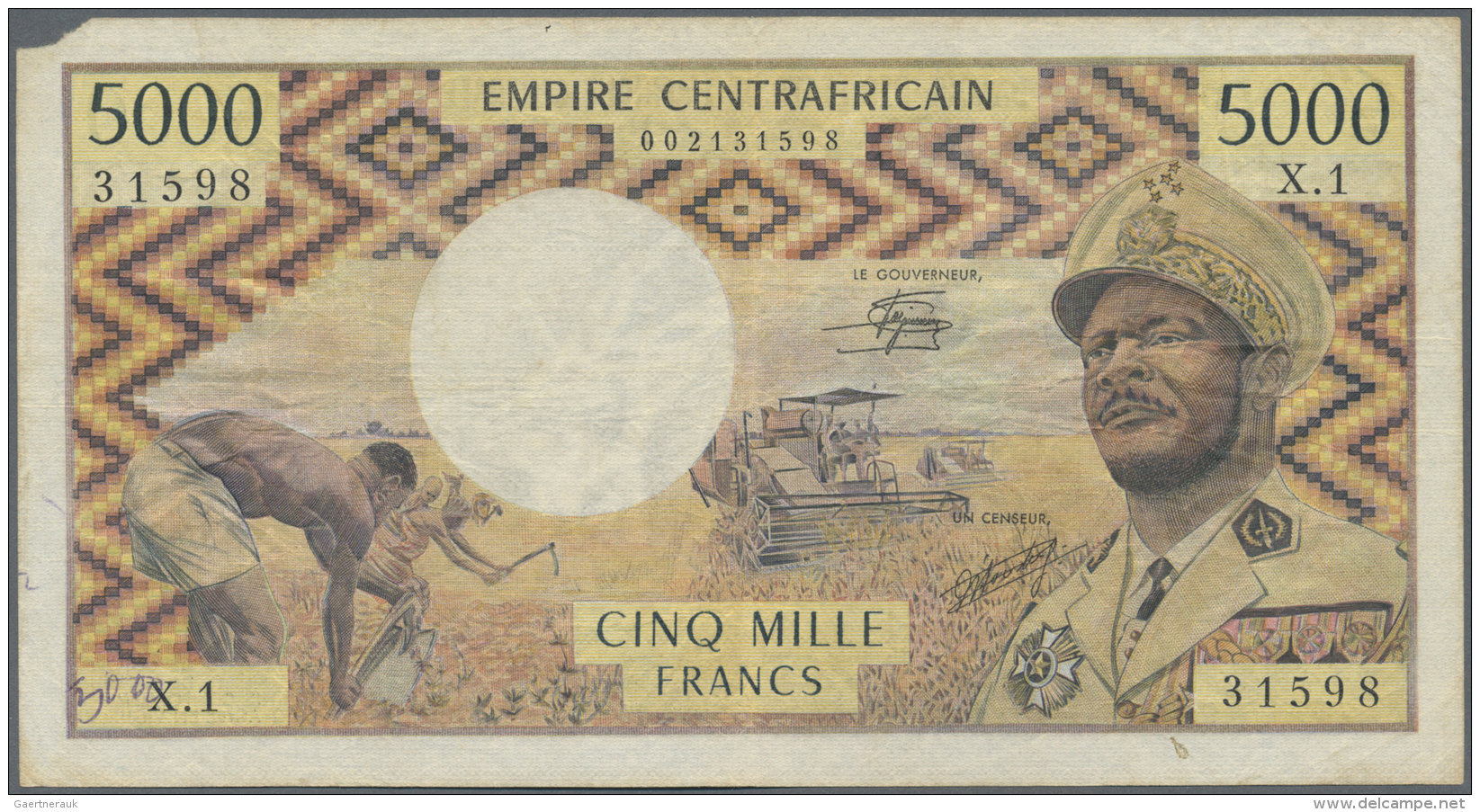 Central African Republic / Zentralafrikanische Republik: 5000 Francs ND(1979) P. 7, Used With Folds And A Small Missing - Repubblica Centroafricana