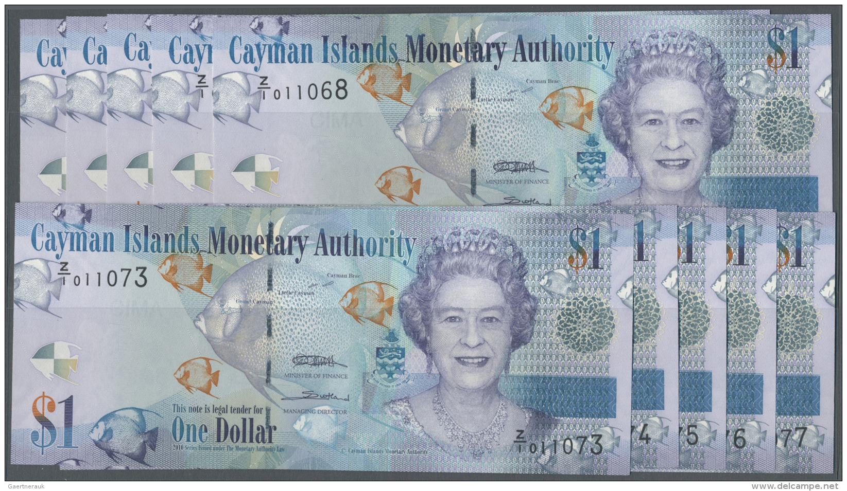 Cayman Islands: Set Of 10 Consecuitve Replacement Notes Of 1 Dollar 1010 P. 38 From Serial Z/1 011068 To Z/1 011077, All - Iles Cayman