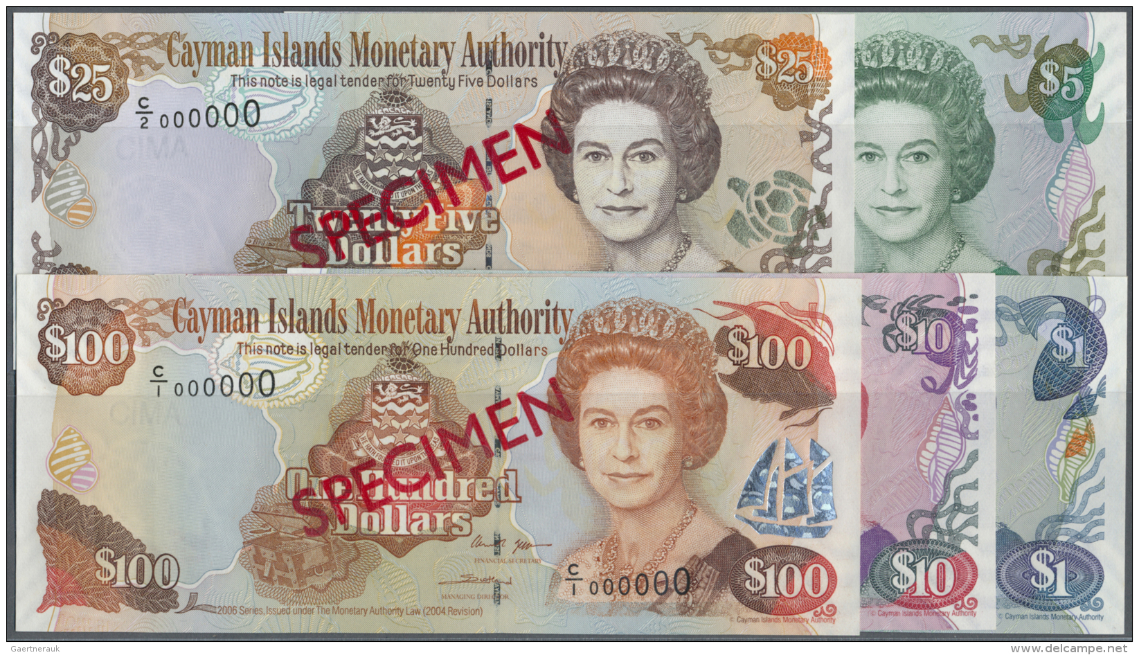 Cayman Islands: Set Of 5 SPECIMEN Notes Containing 1, 5, 10, 25 And 100 Dollars 2004 SPECIMEN P. 33s-37s, All In Conditi - Isole Caiman