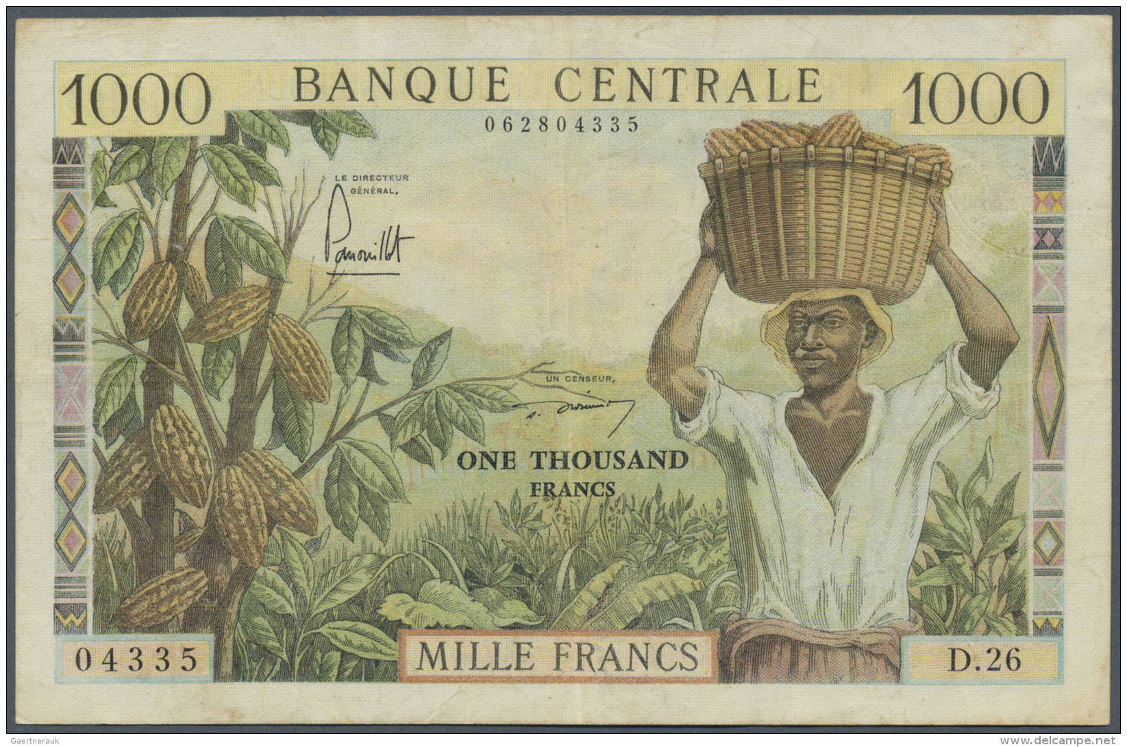Cameroon / Kamerun: Banque Centrale - R&eacute;publique F&eacute;d&eacute;rale Du Cameroun 1000 Francs ND(1962), P.12, L - Camerun