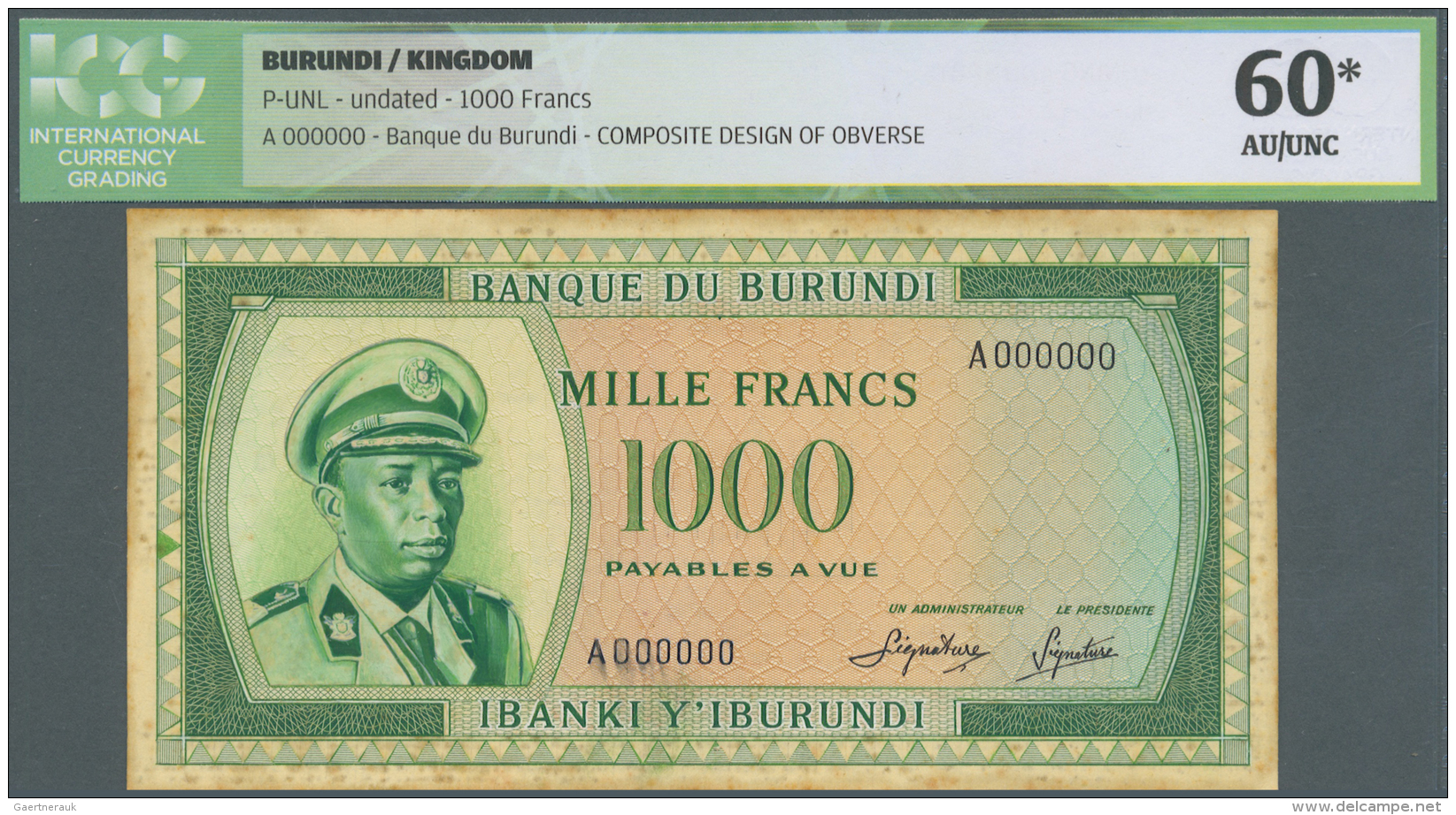 Burundi: 1000 Francs ND Composit Essay P. NL. This Rare Archival Essay, Front And Back Seperatly Printed, Is A Trial For - Burundi