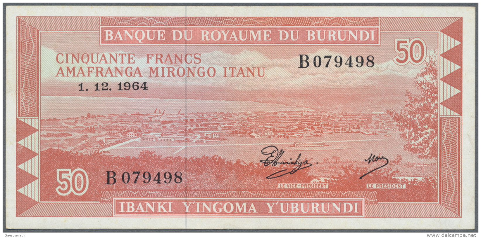 Burundi: 50 Francs 1964 P. 11a, Light Center Fold And Light Handling In Paper, No Holes Or Tears, Strong Colors And Pape - Burundi