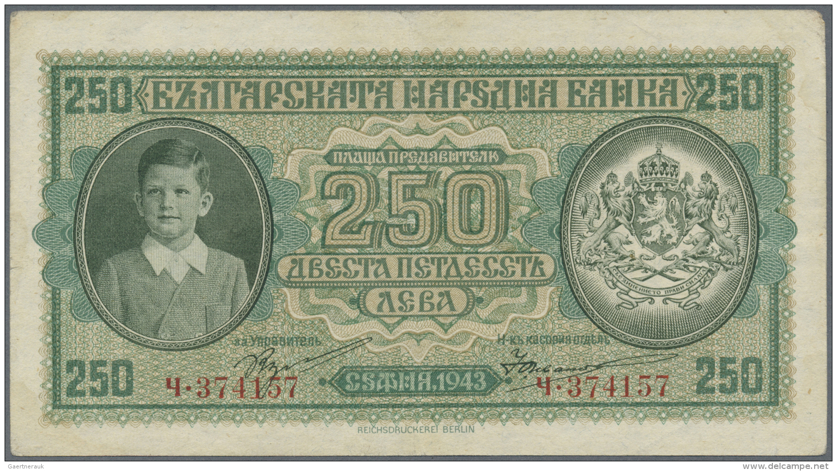 Bulgaria / Bulgarien: Pair Of The 250 Leva 1943, P.65a, One In About Uncirculated With A Few Minor Creases Only, The Oth - Bulgarie