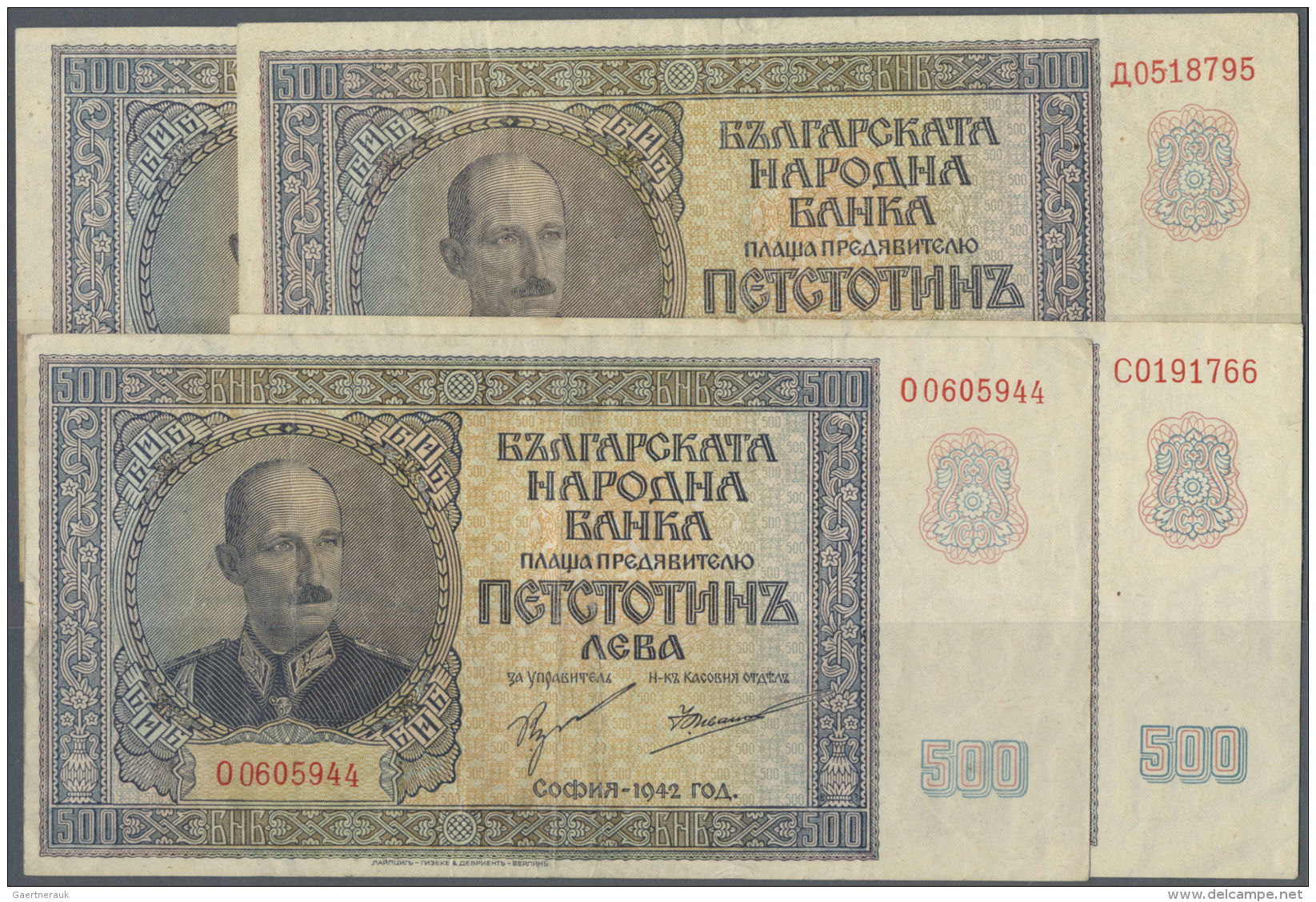 Bulgaria / Bulgarien: Set With 4 Banknotes 500 Leva 1942, P.60, All Notes In About Fine Condition With Several Folds, Sp - Bulgarie