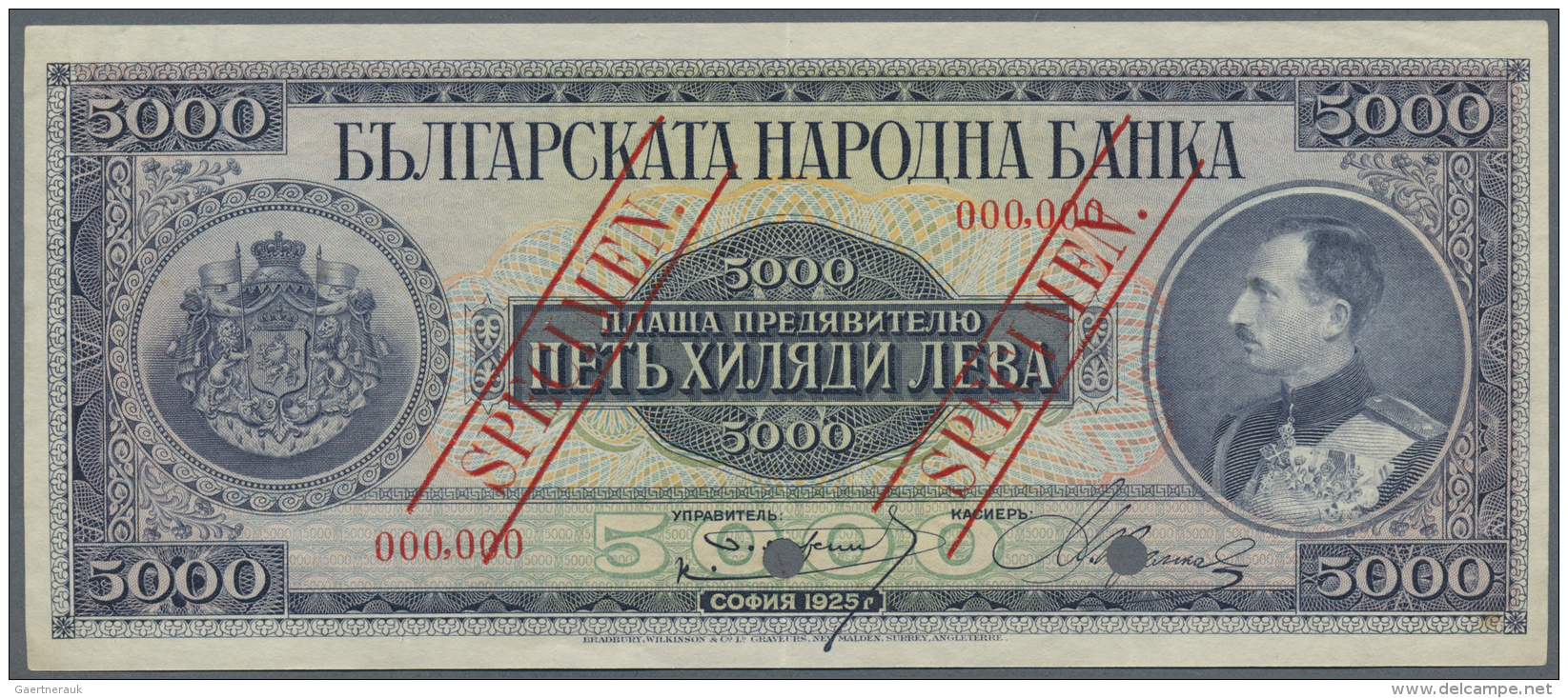 Bulgaria / Bulgarien: 5000 Leva 1925 Specimen P. 49s, Rare Note With Red Specimen Overprint On Front And Back Side, Bank - Bulgaria