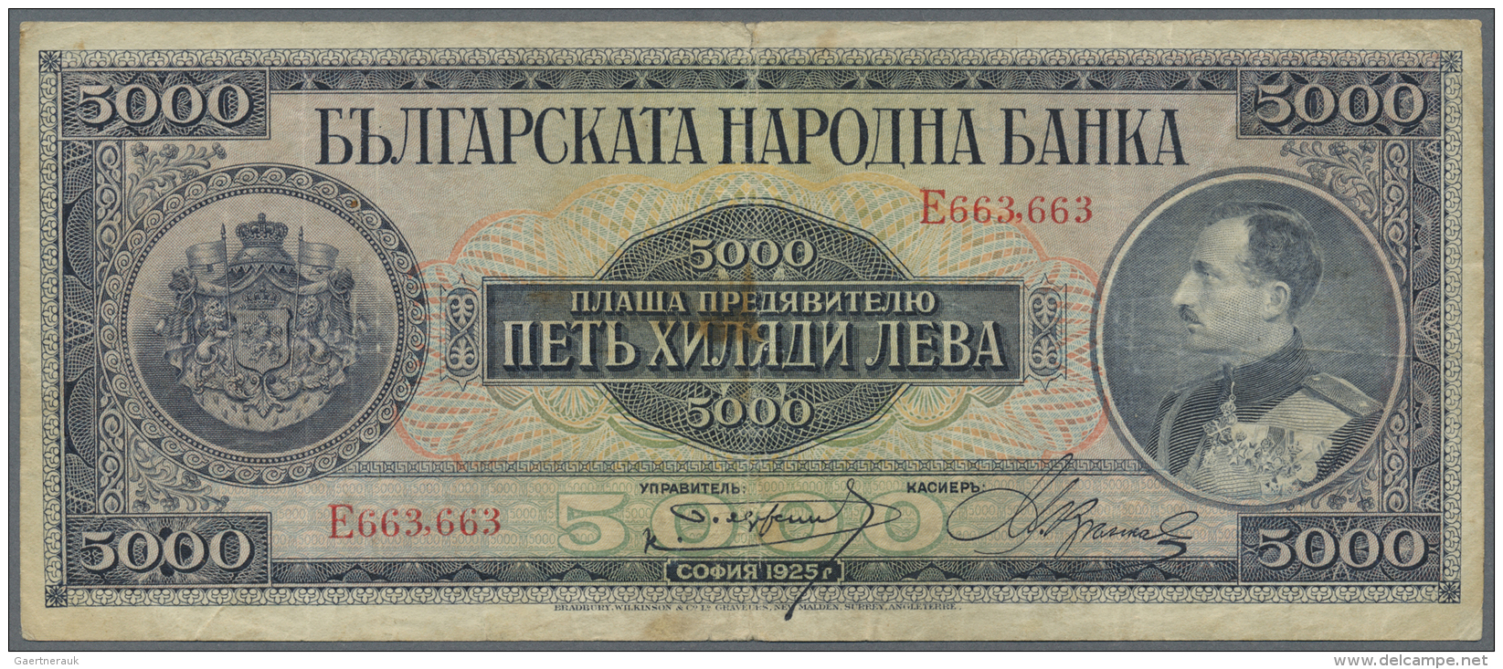 Bulgaria / Bulgarien: 5000 Leva 1925, Printer B&amp;W, Highest Denomination Of This Series And Seldom Offered Note In Us - Bulgarie