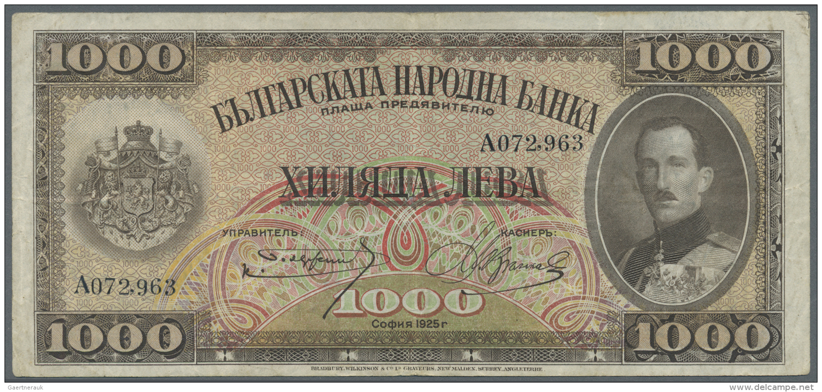 Bulgaria / Bulgarien: 1000 Leva 1925 Printer Bradbury Wilkinson, New Malden, P.48, Rare Note In Used Condition With Slig - Bulgaria