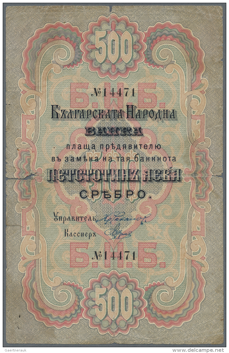 Bulgaria / Bulgarien: 500 Silver Leva ND(1907) With Signature Chakalov &amp; Venkov, P.6, Highly Rare Note In Well Worn - Bulgarie