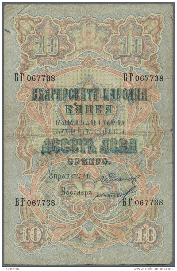 Bulgaria / Bulgarien: 10 Silver Leva ND(1904), With Double Letter Serial # Prefix And 4 Serial # On Front, P.3d With Sli - Bulgarie