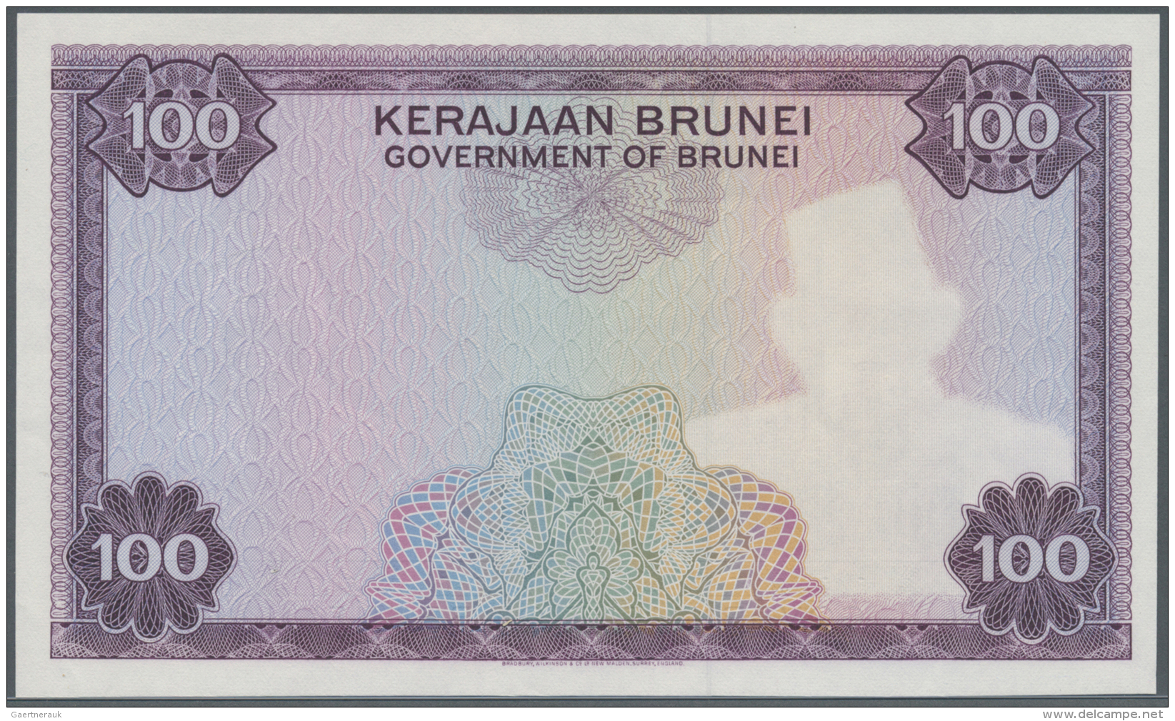 Brunei: Very Rare Proof Print Of 100 Ringgit ND(1972-88) P. 10p, Printed W/o Signatures And Serial Numbers, Back Side Fu - Brunei