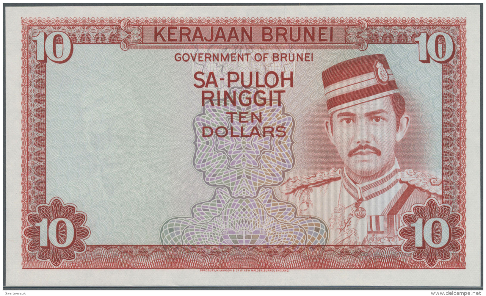 Brunei: Very Rare Proof Print Of 10 Ringgit ND(1972-88) P. 8p, Printed W/o Signatures And Serial Numbers, With Watermark - Brunei