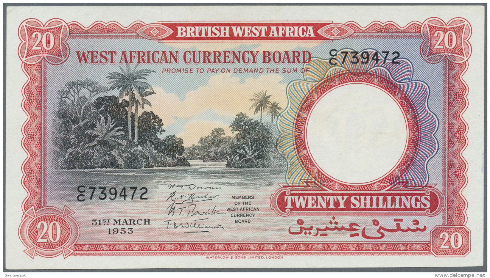 British West Africa: 20 Shillings March 31st 1953, P.10, Excellent Condition With Tiny Dint At Upper Right And Lower Lef - Autres - Afrique