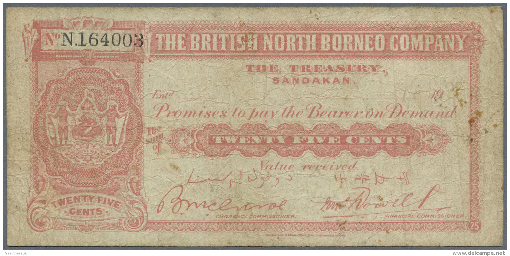 British North Borneo: British North Borneo: 25 Cents 19xx (without Stamped, Or Handwritten Date), P.12 In Well Worn Cond - Autres - Afrique