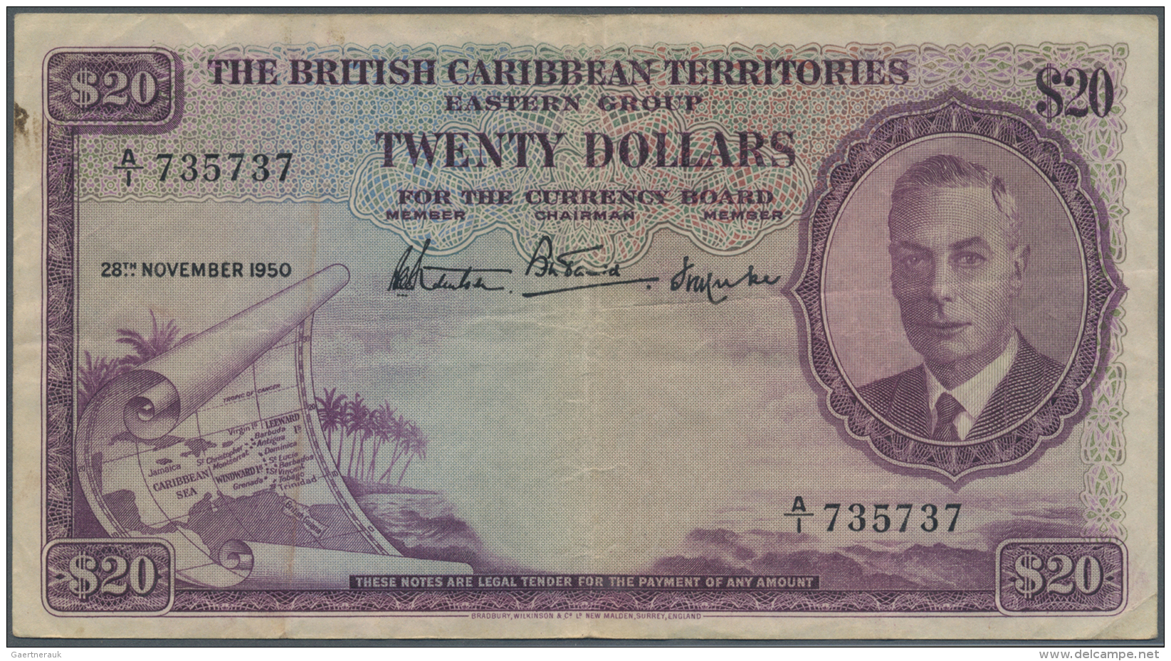 British Caribbean Territories: 20 Dollars 1950 P. 5, Rare Denomination Of This Series, Vertical And Horizontal Folds, No - Autres - Amérique
