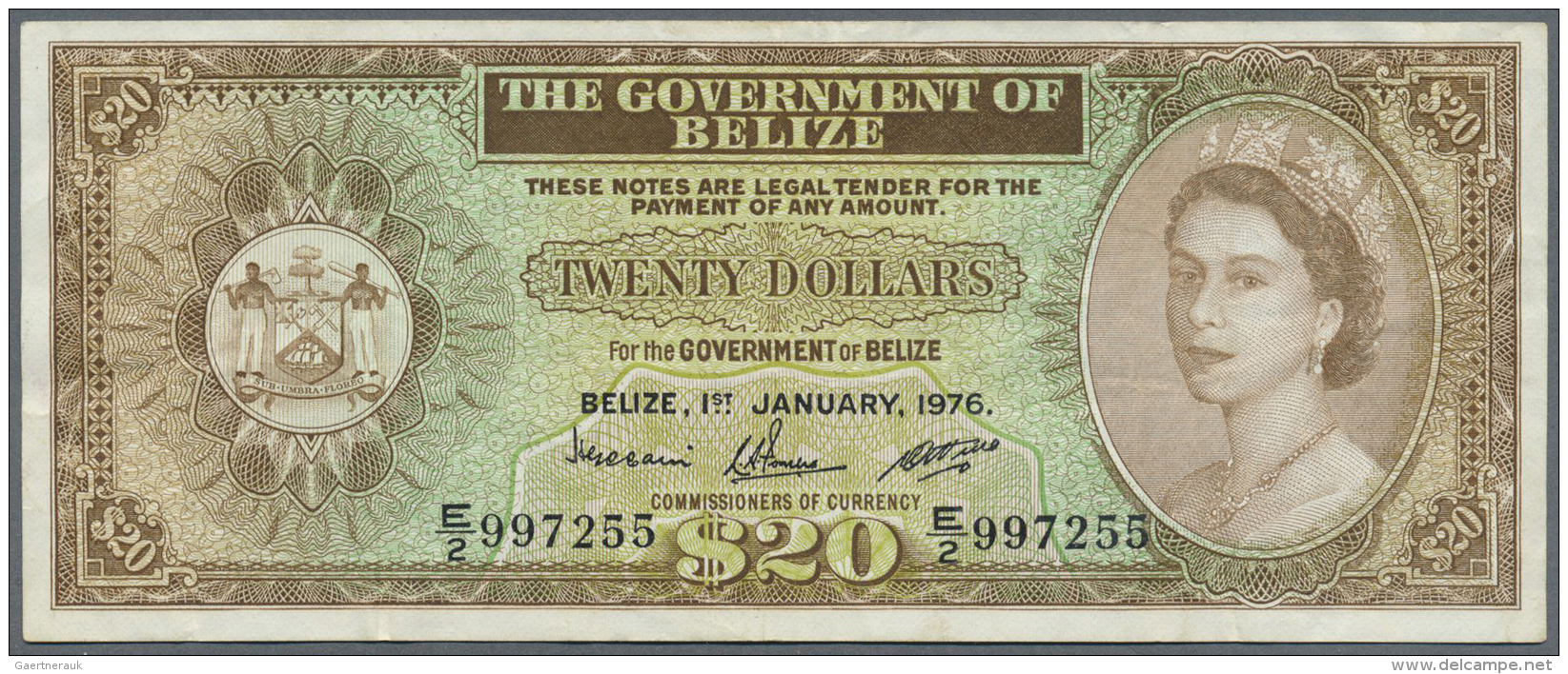 Belize: Belize: 20 Dollars 1976, P.37c With Several Folds And Minor Spots, Still Nice Original Shape And Bright Colors. - Belize