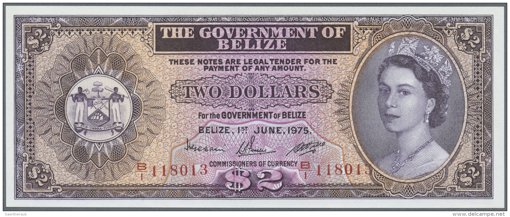 Belize: 2 Dollars 1975 P. 34b, 2 Pinholes At Right, Otherwise Perfect, Condition: AUNC. - Belize