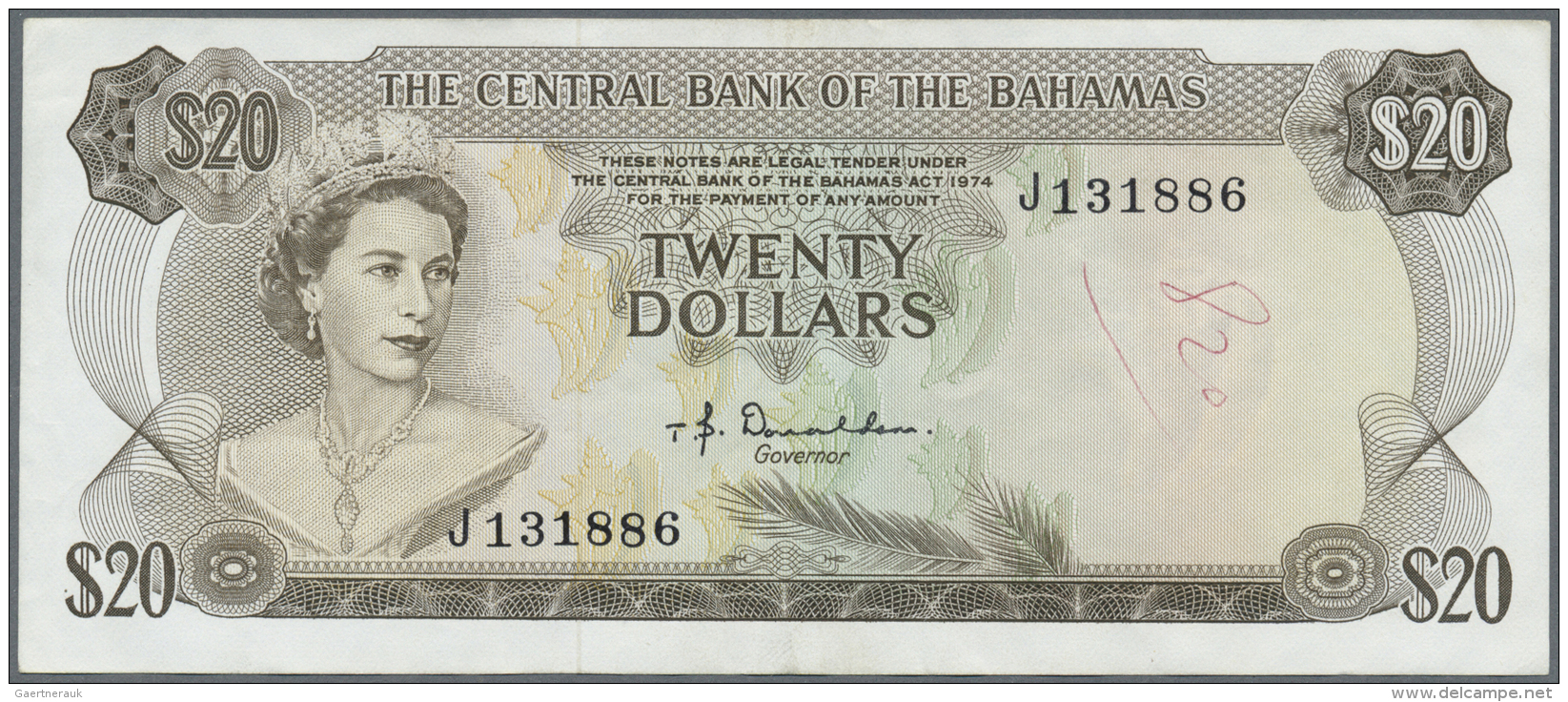 Bahamas: 20 Dollars L.1974 P. 39a, Light Center Bend, Dints And Handling In Paper, No Strong Folds, Pen Writing In Water - Bahamas