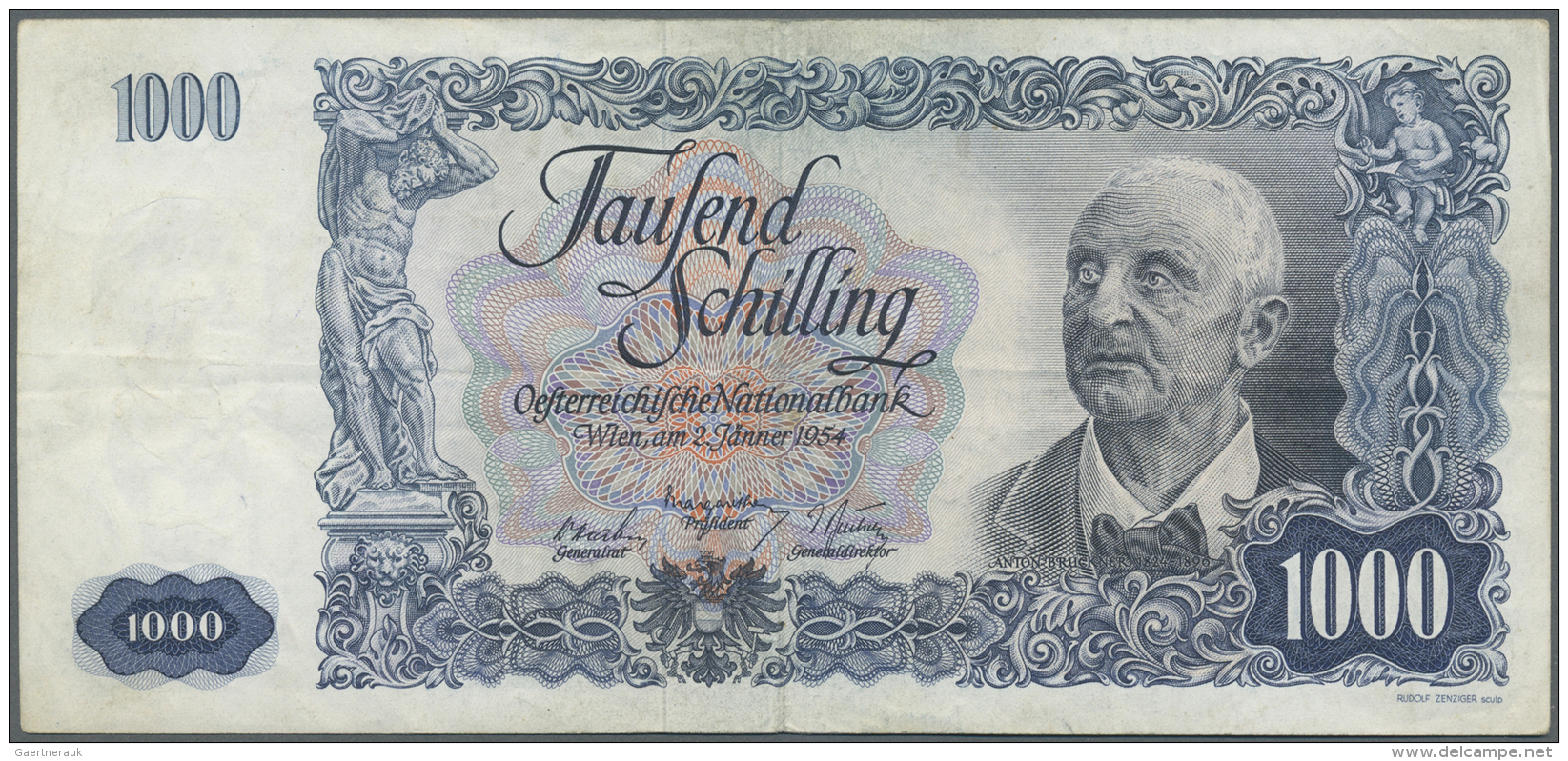 Austria / &Ouml;sterreich: 1000 Schilling 1954 P. 135, Used With Vertical And Horizontal Folds, Dints In Paper But No Ho - Autriche