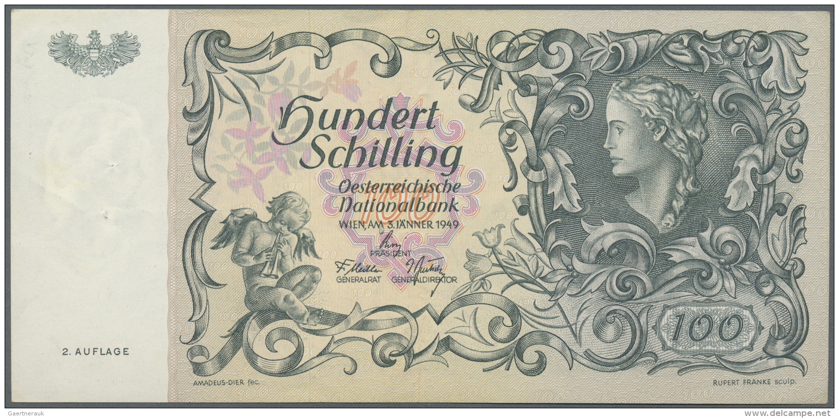 Austria / &Ouml;sterreich: 100 Schilling 1949 P. 132, II. Auflage, Light Center Fold, 2 Pinholes At Upper Left, Light Ha - Austria