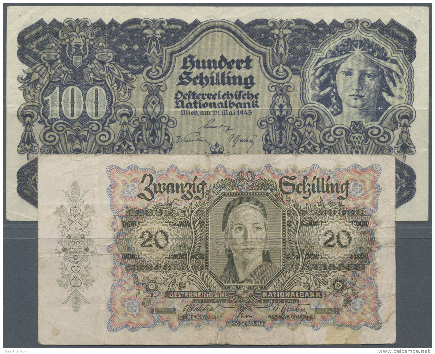 Austria / &Ouml;sterreich: Set Of 2 Notes Containing 100 Schilling 1945 P. 118 (F+) And 20 Schilling 1946 P. 123 (F-), N - Austria