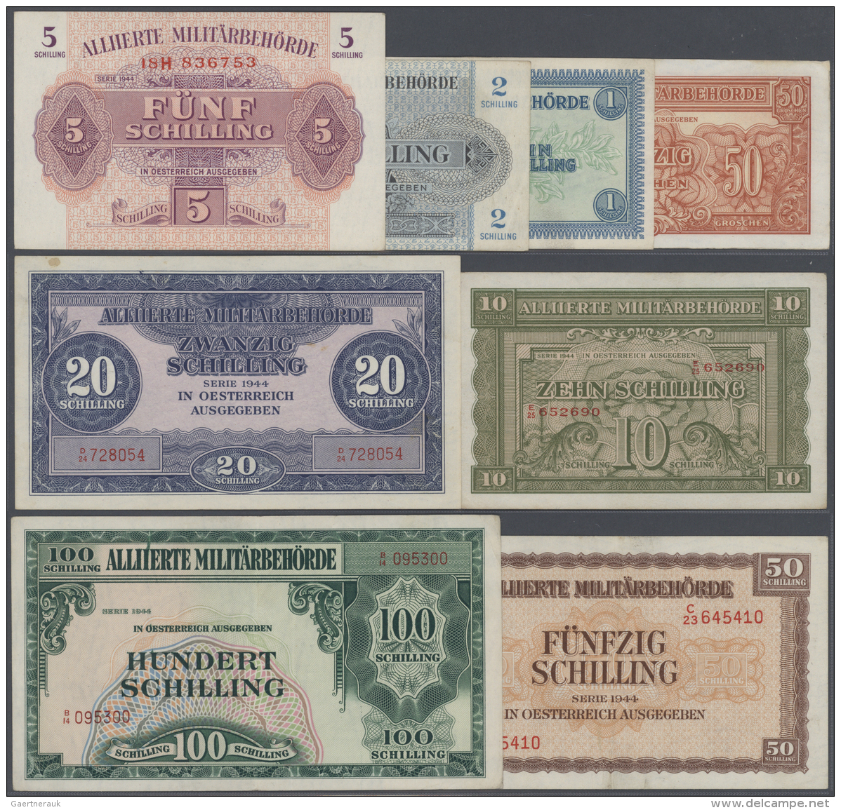 Austria / &Ouml;sterreich: Small Lot With 44 Banknotes Austria Alliierte Milit&auml;rbeh&ouml;rde 1944, Containing 8 X 5 - Autriche