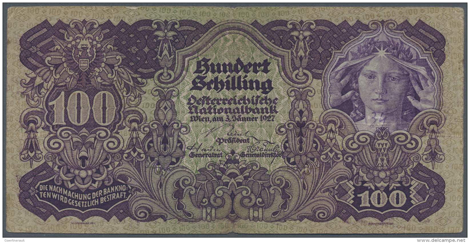 Austria / &Ouml;sterreich: 100 Schilling 1927 P. 97, Used With Stronger Center Fold, Center Hole, Borders A Bit Worn In - Austria