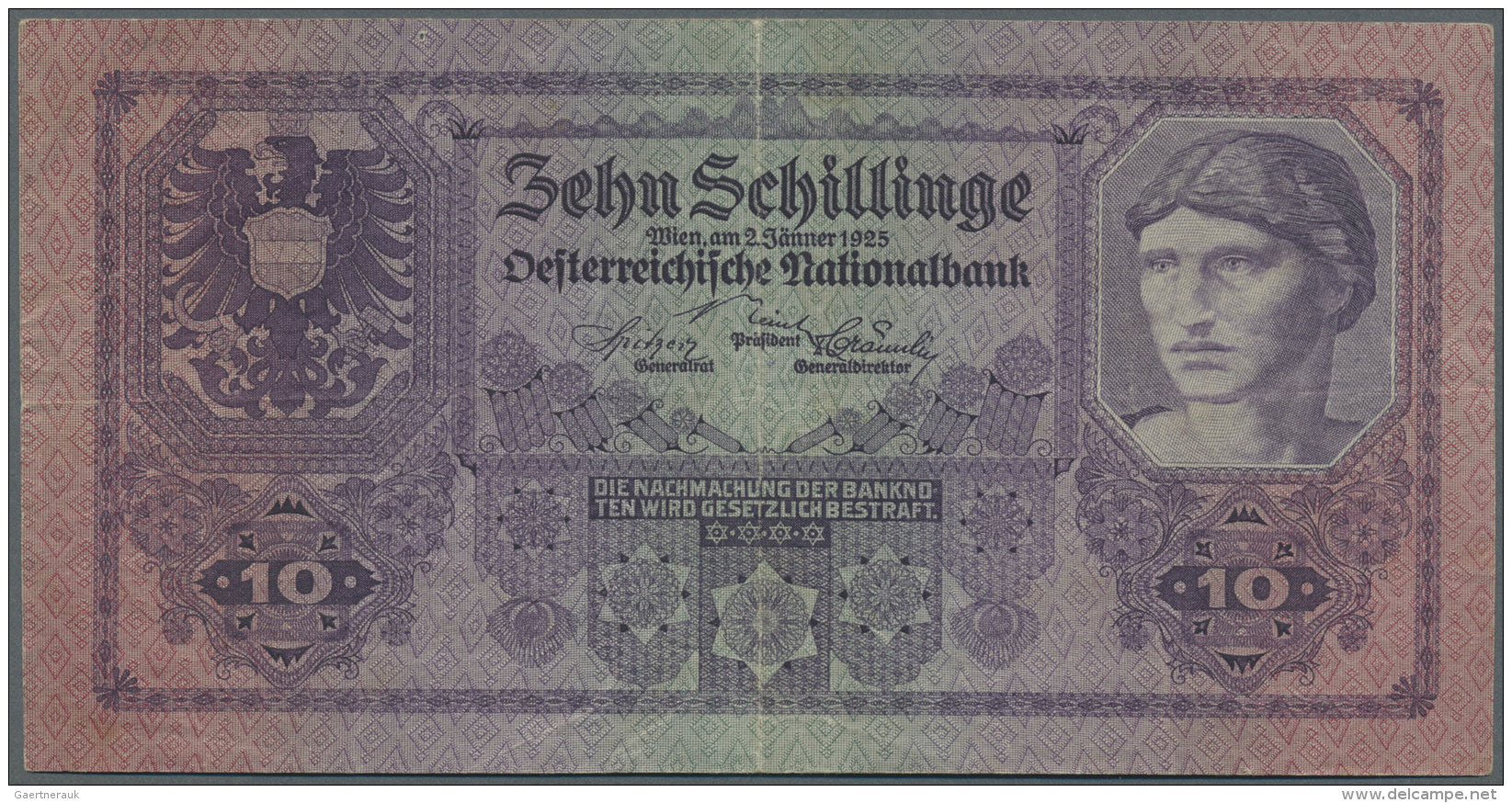 Austria / &Ouml;sterreich: 10 Schillinge 1925 P. 89, Used With Strong Center Fold, Horizontal Fold, One Minor Hole And C - Autriche