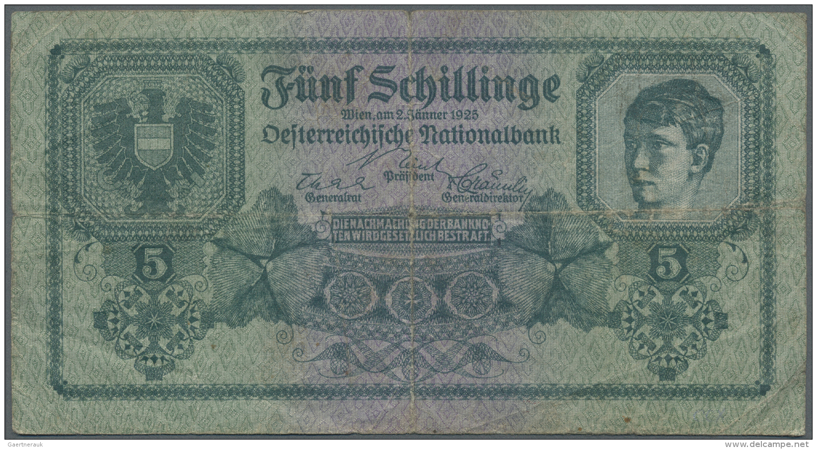 Austria / &Ouml;sterreich: 5 Schillinge 1925 P. 88, Used With Very Strong Folds In Paper, Several Small Holes, No Repair - Autriche