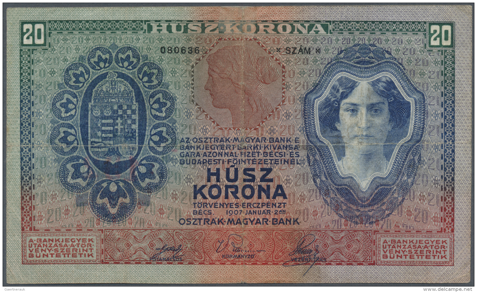 Austria / &Ouml;sterreich: 20 Kronen 1907 P. 10, Used With Several Folds And Creases, Minor Center Hole, No Repairs, Sta - Autriche