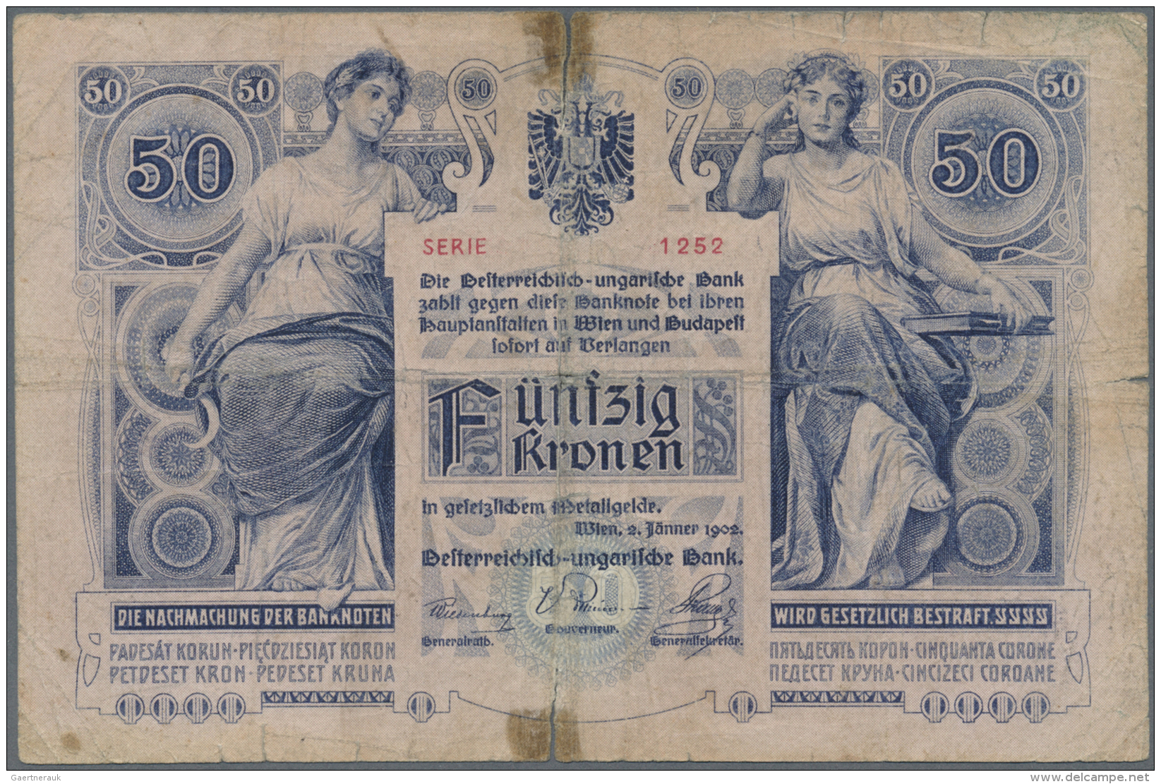 Austria / &Ouml;sterreich: 50 Kronen 1902, P.6 In Well Worn Condition With Many Folds, Several Tears Along The Borders, - Autriche