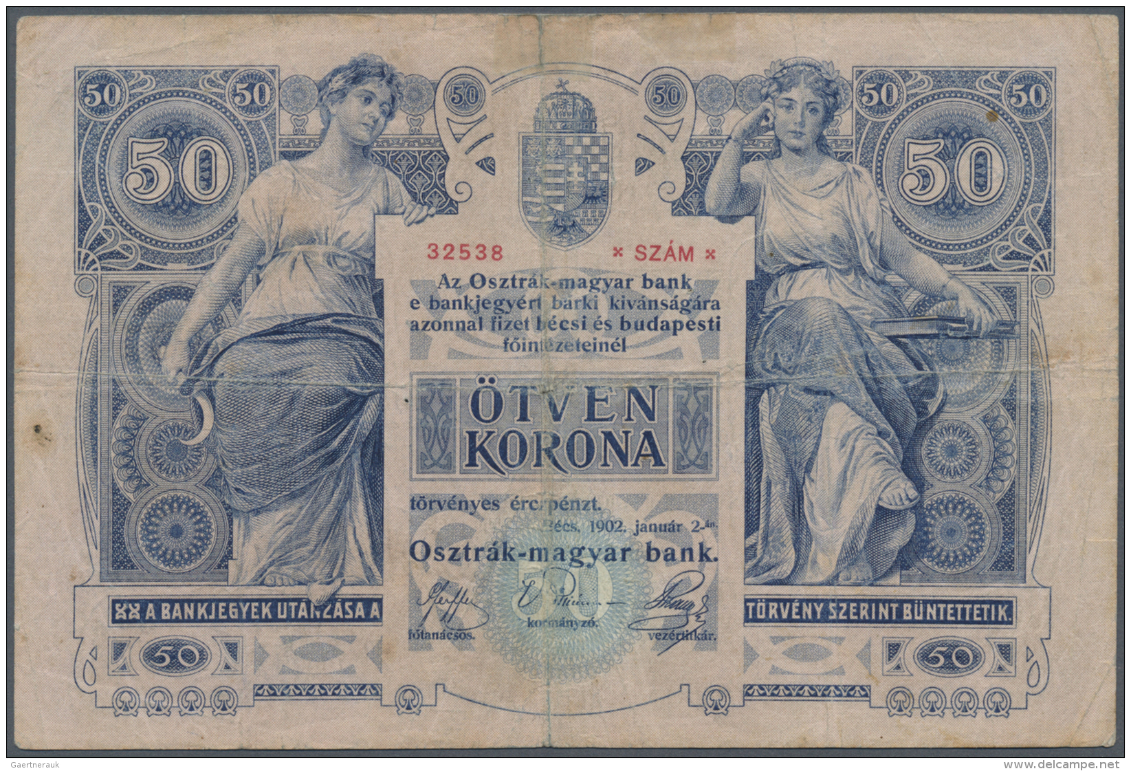 Austria / &Ouml;sterreich: 50 Kronen 1902 P. 6, Used With Stronger Folds, Stains, Several Pinholes In Paper, Minor Borde - Austria