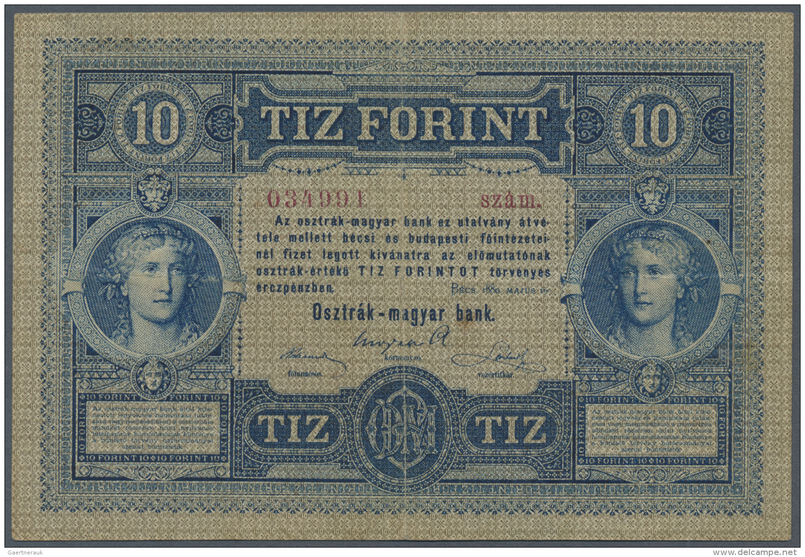 Austria / &Ouml;sterreich: 10 Gulden 1880 P. 1, Rarer Note, Vertical And Horizontal Folds, No Holes Or Tears, No Repairs - Autriche
