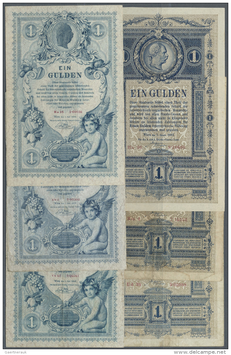 Austria / &Ouml;sterreich: Set Of 6 Notes Containing 3x 1 Gulden 1882 P. A154 (VF, 2x F) And 3x 1 Gulden 1888 P. A156 (X - Austria