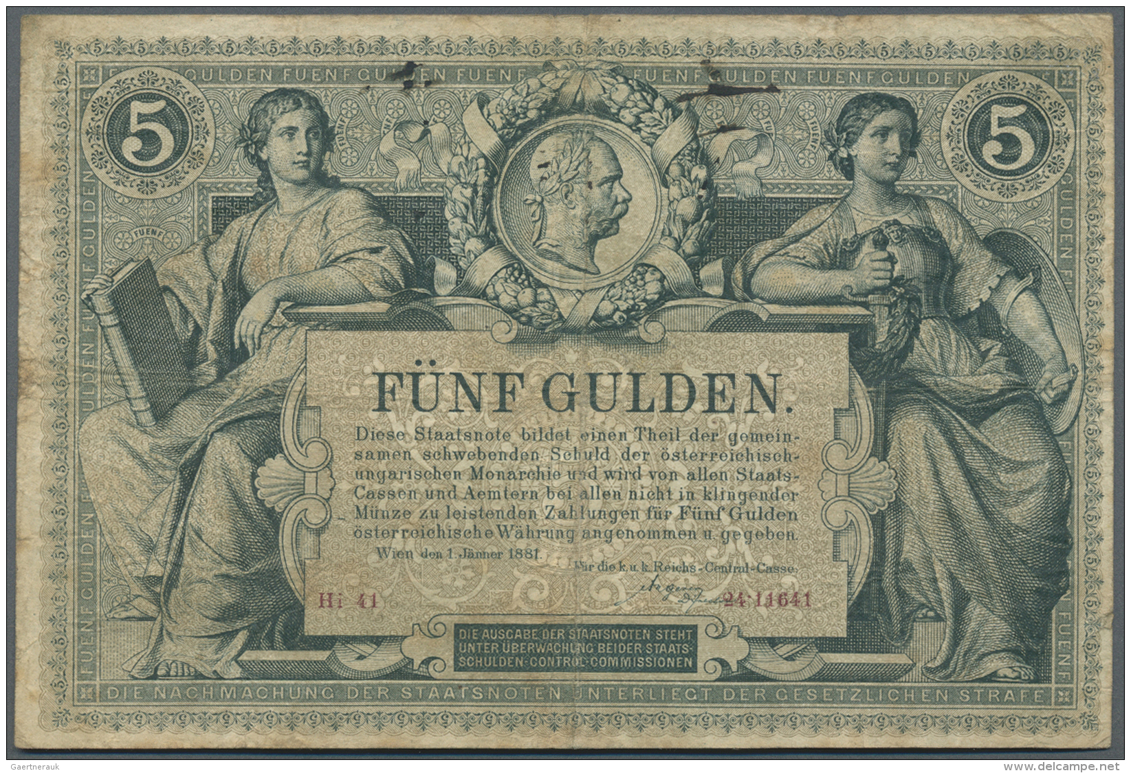 Austria / &Ouml;sterreich: 5 Gulden / 5 Forint 1881 P. A154, Used With Folds And Creases, Stained Paper, No Holes, Minor - Autriche