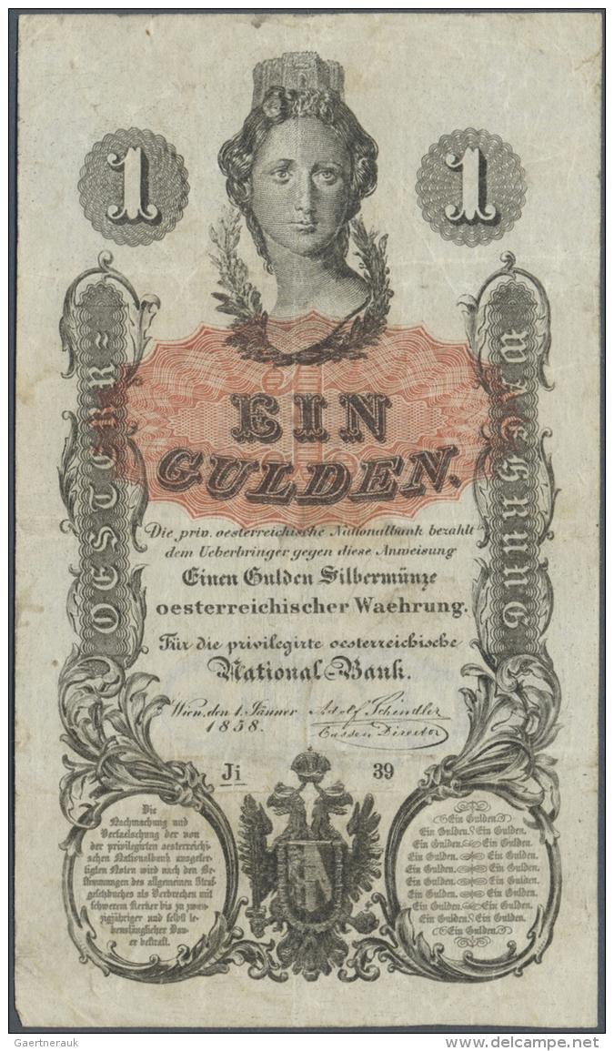 Austria / &Ouml;sterreich: 1 Gulden 1858 P. A84, Used With Several Folds And Creases, Staining On Back Side, Condition: - Autriche