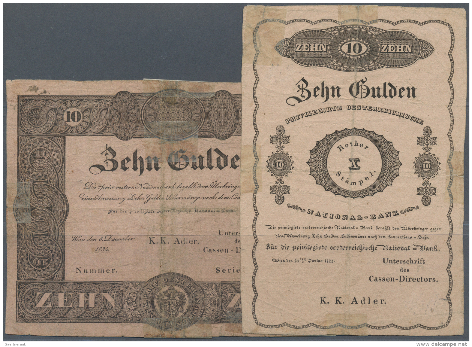 Austria / &Ouml;sterreich: Set Of 2 Notes FORMULAR Issue Containing 10 Gulden 1825 P. A62 Formular And 10 Gulden 1834 P. - Autriche