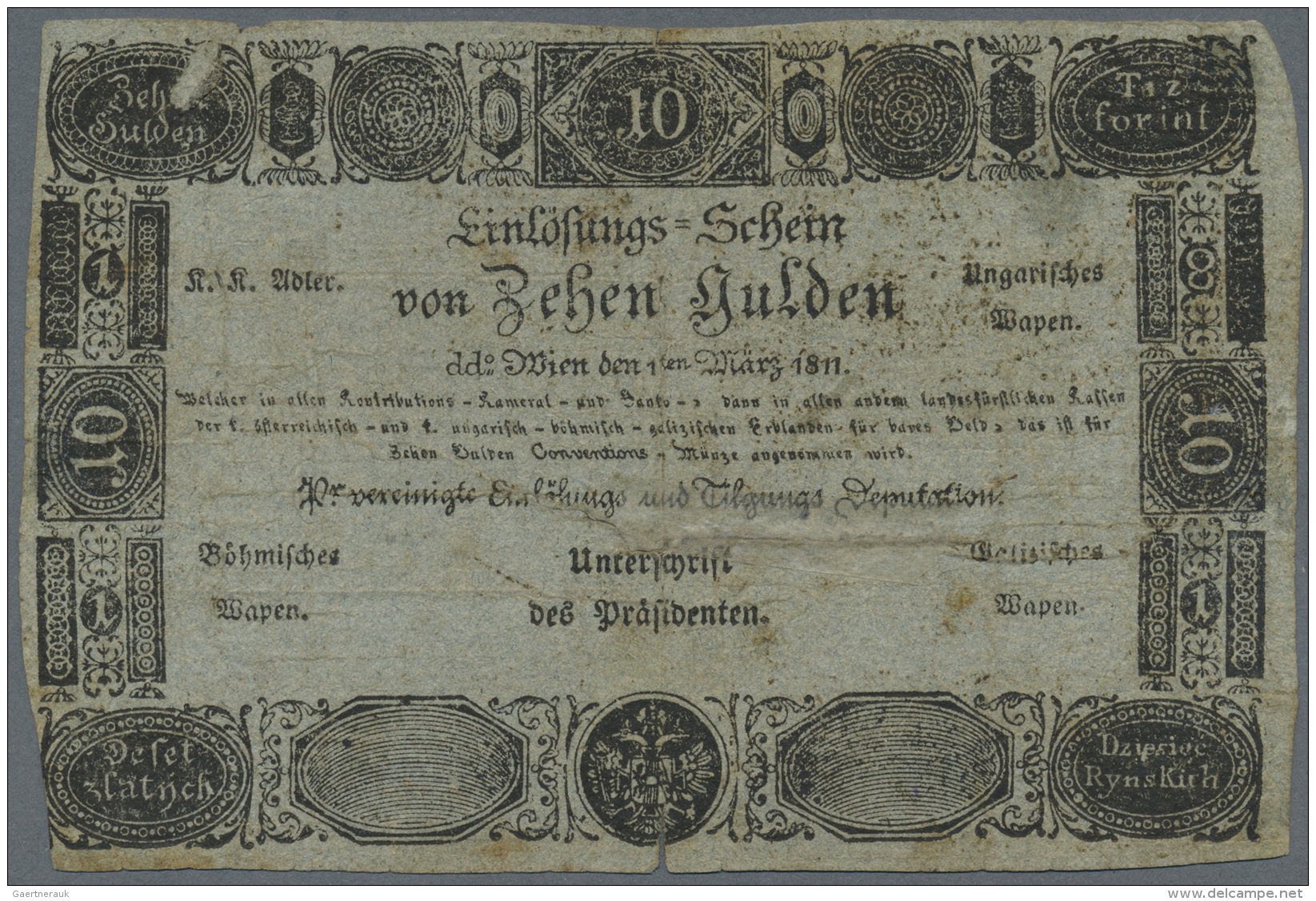 Austria / &Ouml;sterreich: Formular For 10 Gulden (on Front) And 100 Gulden (on Back) 1811 Formular, P.A47/A49 In Well W - Austria