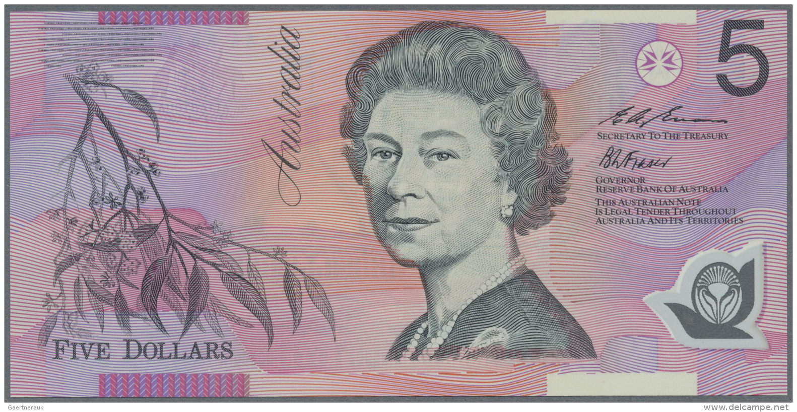 Australia / Australien: 5 Dollars 1999 Sign. Evans &amp; Fraser P. 51 Error Note, The Black Intaglio Print Is Missing On - Altri & Non Classificati