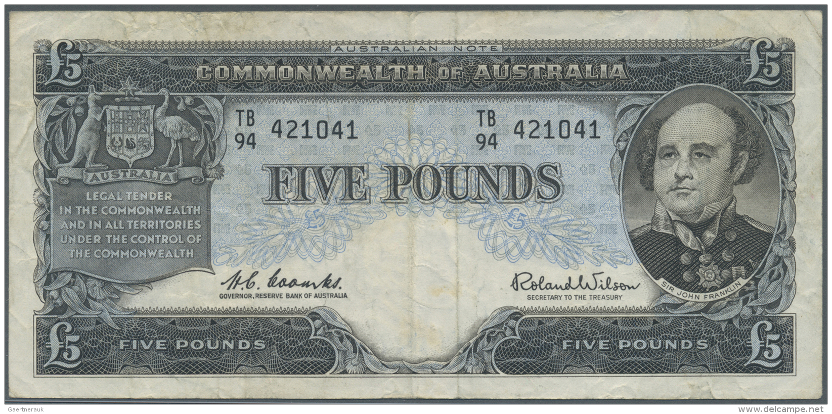Australia / Australien: 5 Pounds ND P. 35a In Used Condition With Several Folds And Creases, But No Holes Or Tears, No R - Altri & Non Classificati