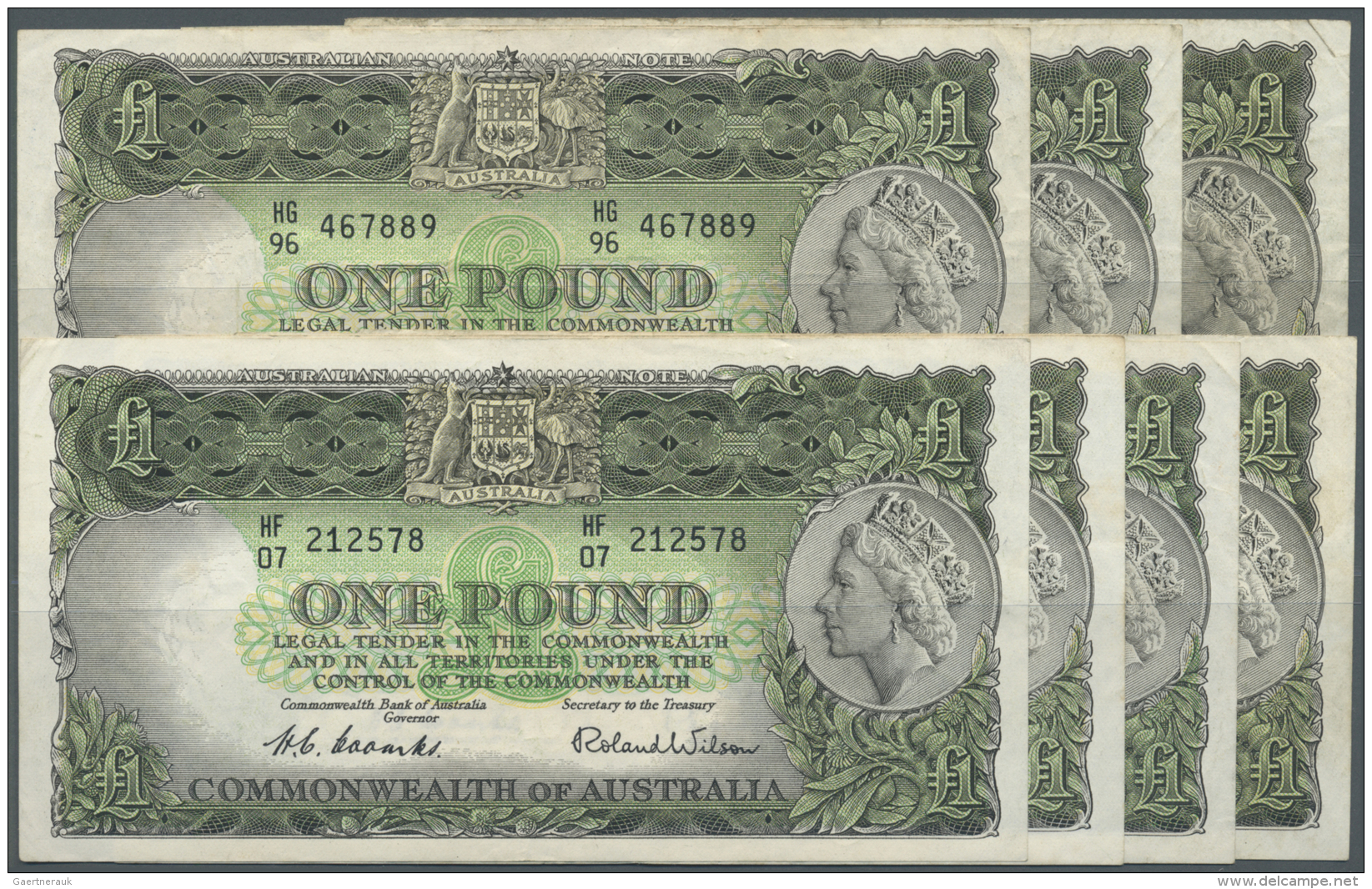 Australia / Australien: Set Of 7 Notes 1 Pound ND P. 30a, Portrait OEII, All Used, 4x VF With Crisp Paper And Vertical A - Autres & Non Classés