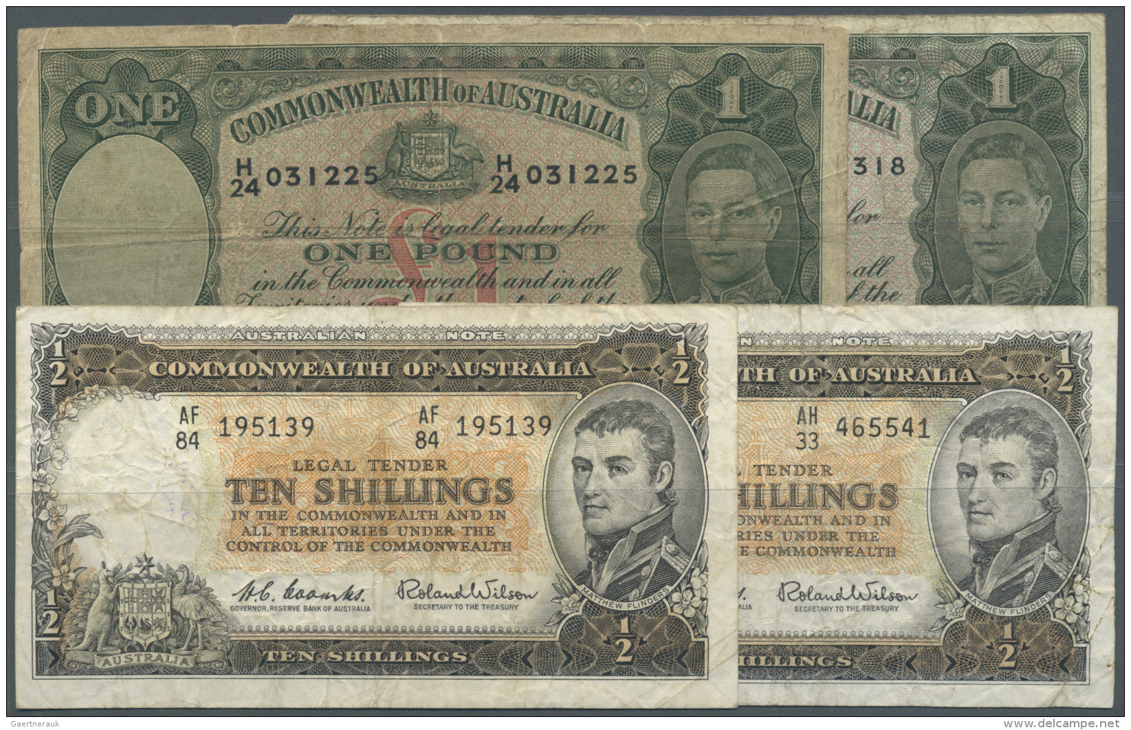 Australia / Australien: Set Of 4 Notes Containing 2x 10 Shillings ND P. 29a And 2x 1 Pound ND P. 26b, All Used With Many - Altri & Non Classificati
