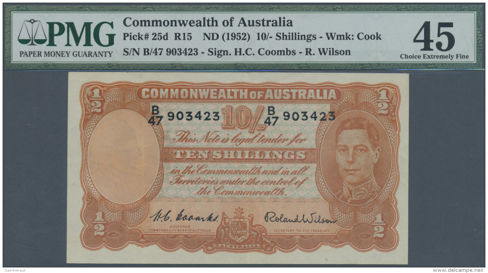 Australia / Australien: 10 Shillings ND(1952) P. 25d, Condition: PMG45 Choice Extremely Fine. - Altri & Non Classificati