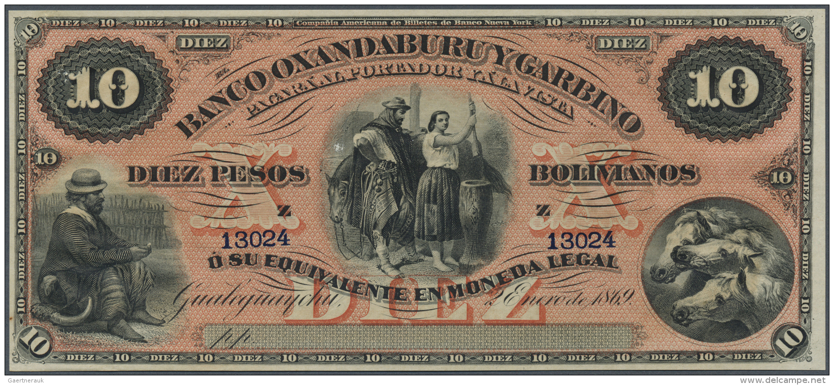 Argentina / Argentinien:  Banco Oxandaburu Y Garbino 10 Bolivianos 1869 Remainder Without Signature In Perfect Condition - Argentina