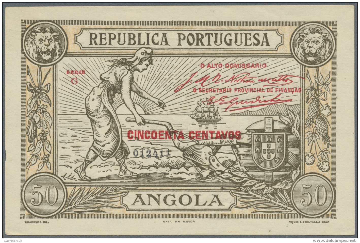 Angola: 50 Centavos Republica Portuguesa Angola 1921, P.62 In Excellent Condition With A Few Minor Spots, Tiny Dint At L - Angola