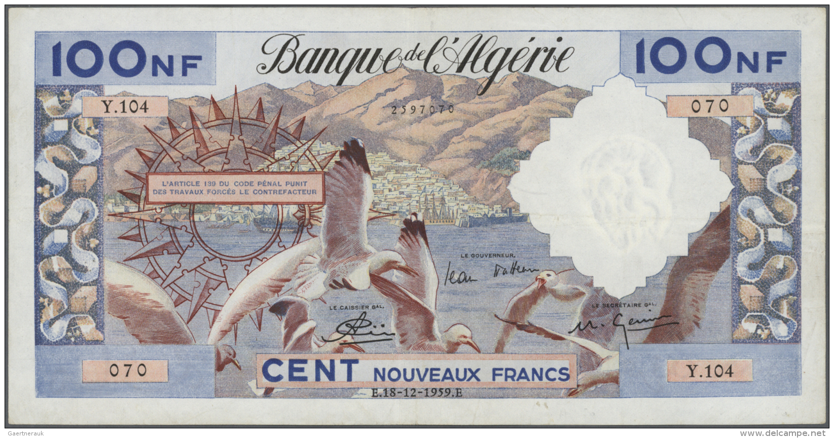 Algeria / Algerien: 100 Nouveaux Francs 1959, P.121a, Very Nice Condition For The Large Size Formate Of This Note, Sever - Algérie