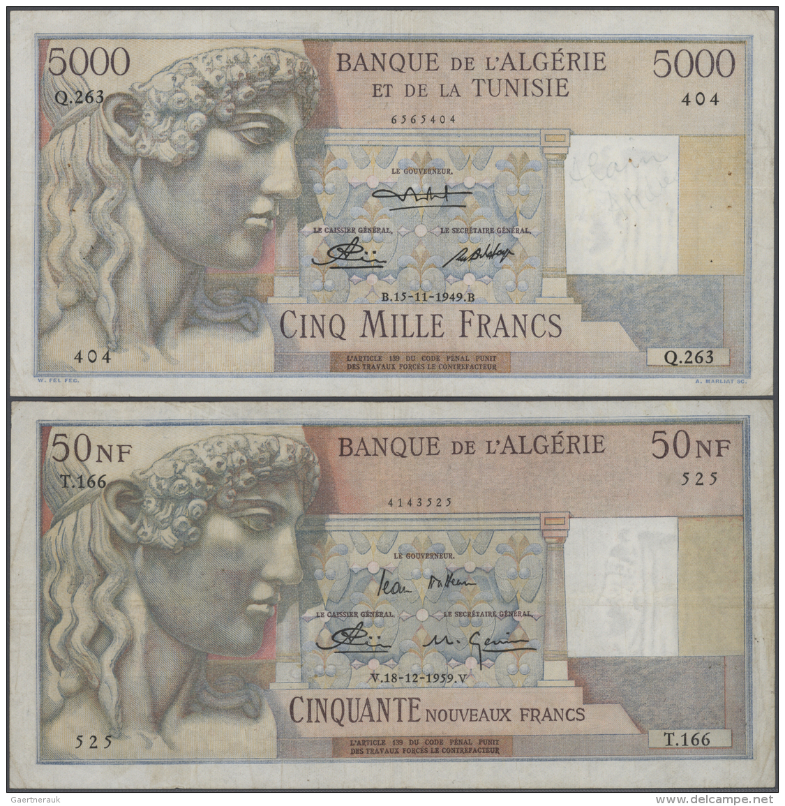 Algeria / Algerien: Pair Of The 5000 Francs 1949 And 50 Nouveaux Francs 1959, P.109, 120, Both In Used Condition With So - Algérie