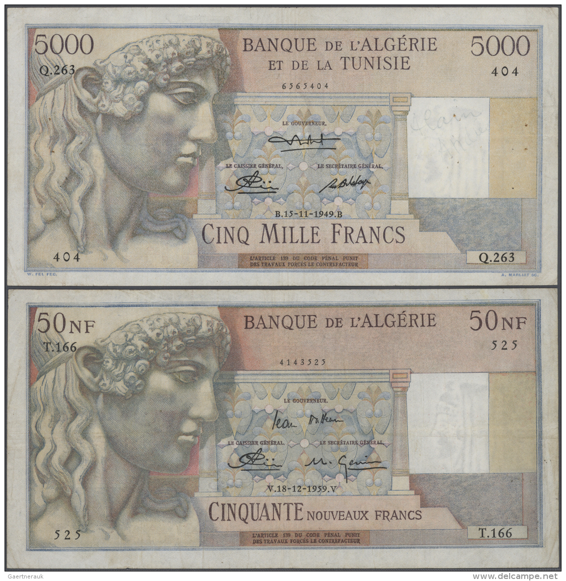 Algeria / Algerien: Pair Of The 5000 Francs 1949 And 50 Nouveaux Francs 1959, P.109, 120, Both In Used Condition With So - Algeria